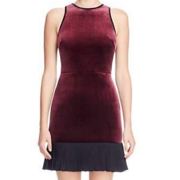 NWT ABS Collection Maroon Velvet Chiffon Trim Sleeveless Mini Party Dress 14 - Picture 1 of 7